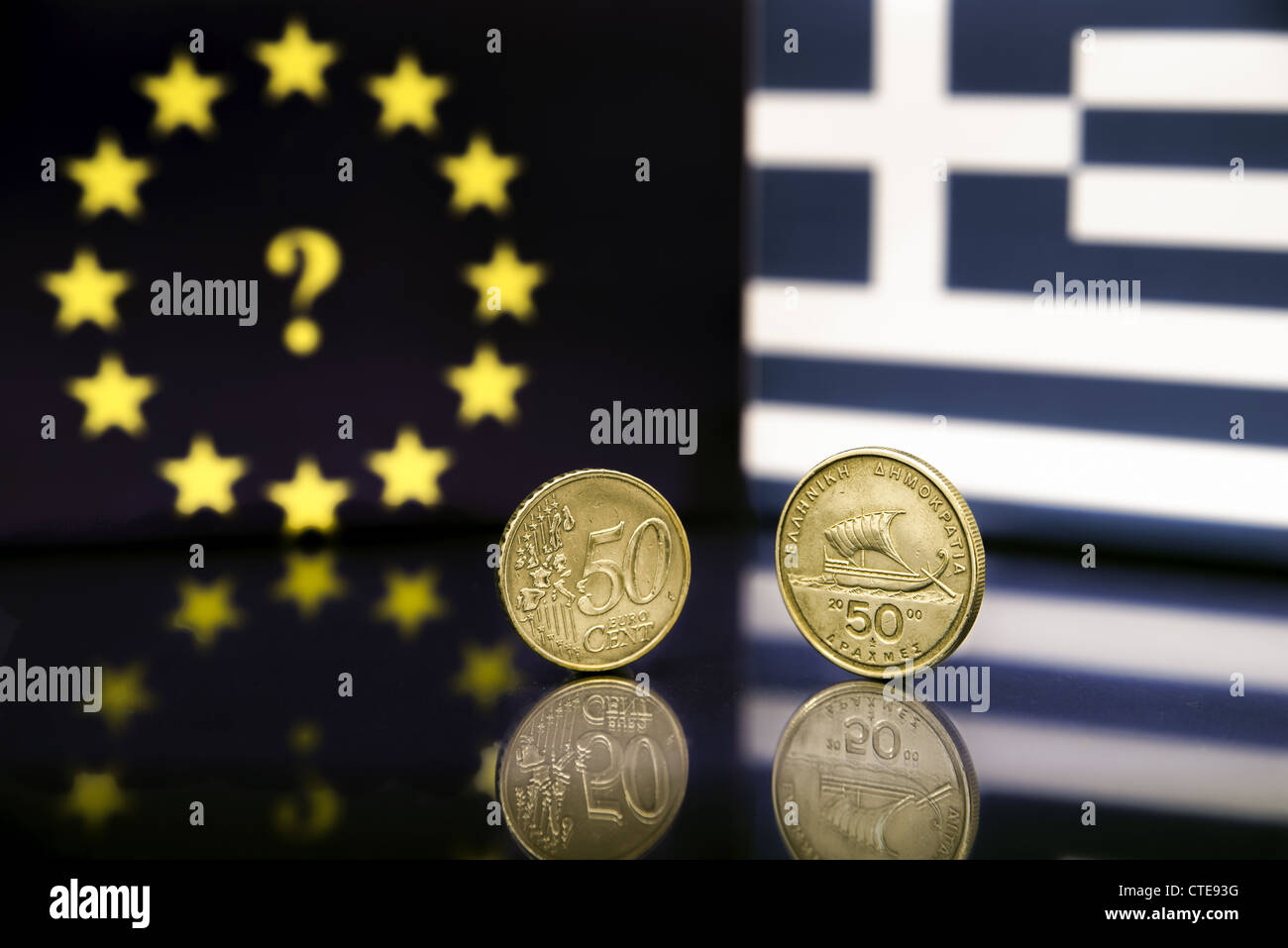 Greek Eurozone & monetary crisis signifying the indecision of Greece's future in the single currency Stock Photo