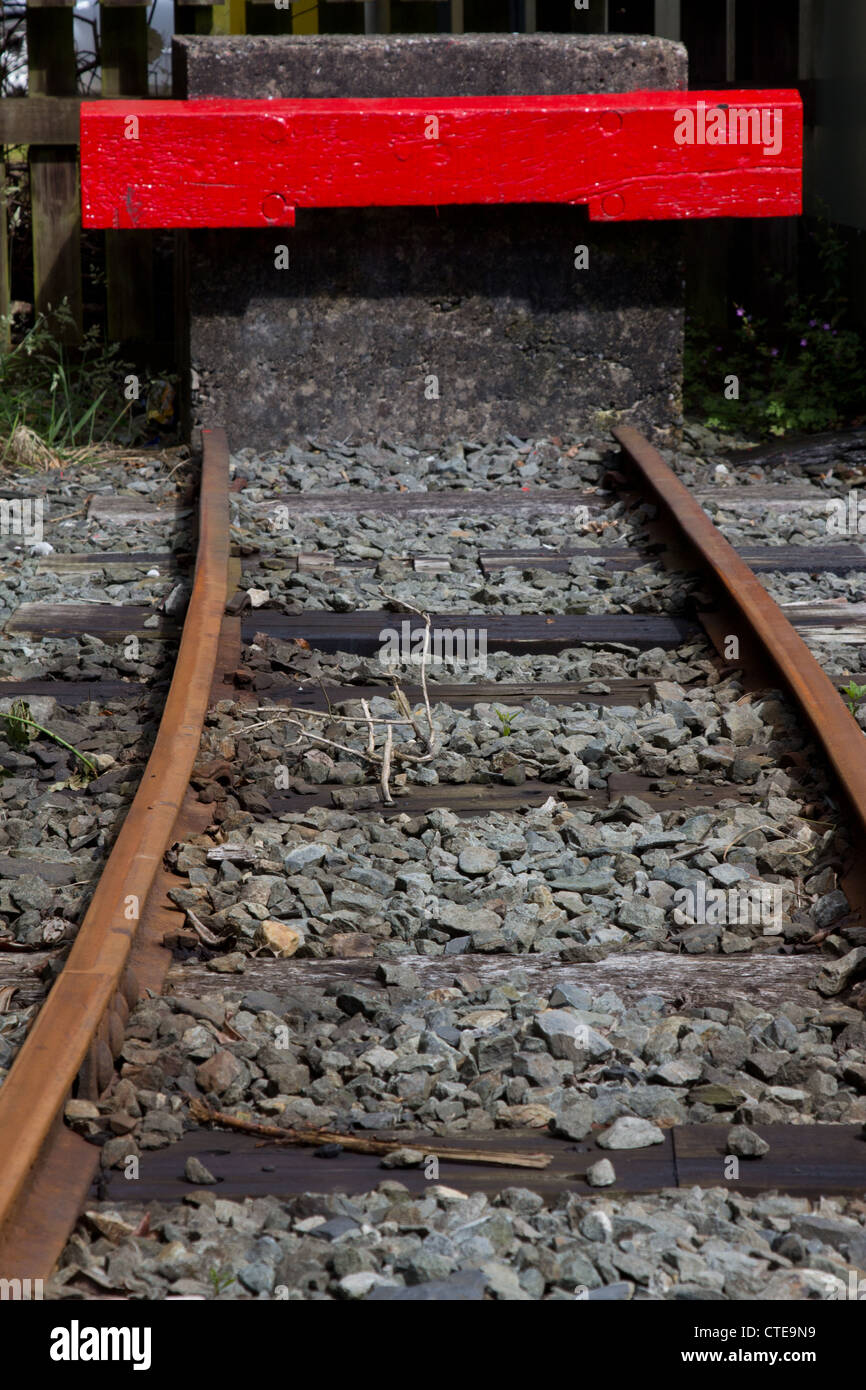 End of the line buffers at Corris narrow gauge railway Stock Photo