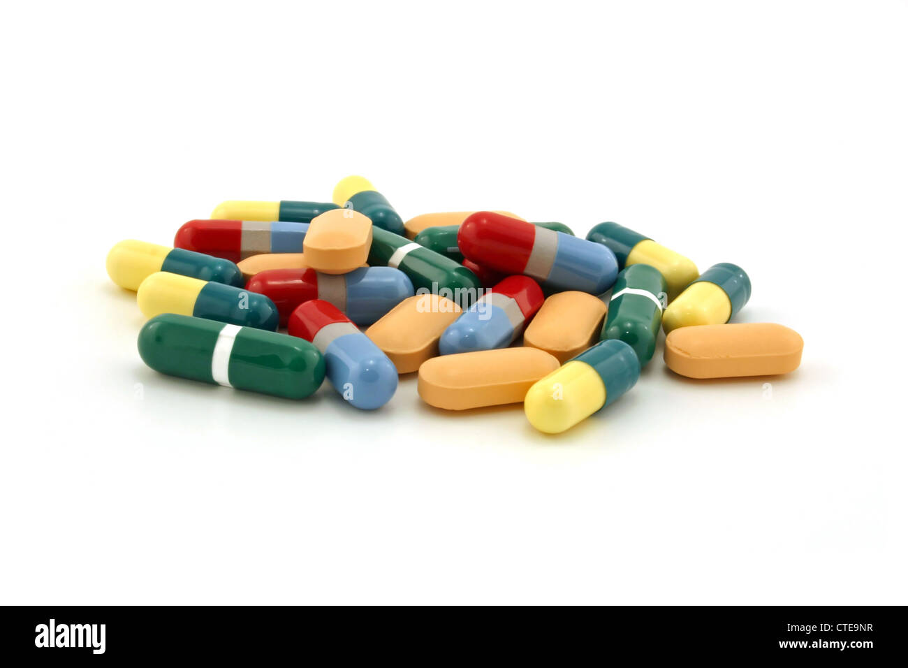 A bunch of pills isolated against a white background Stock Photo