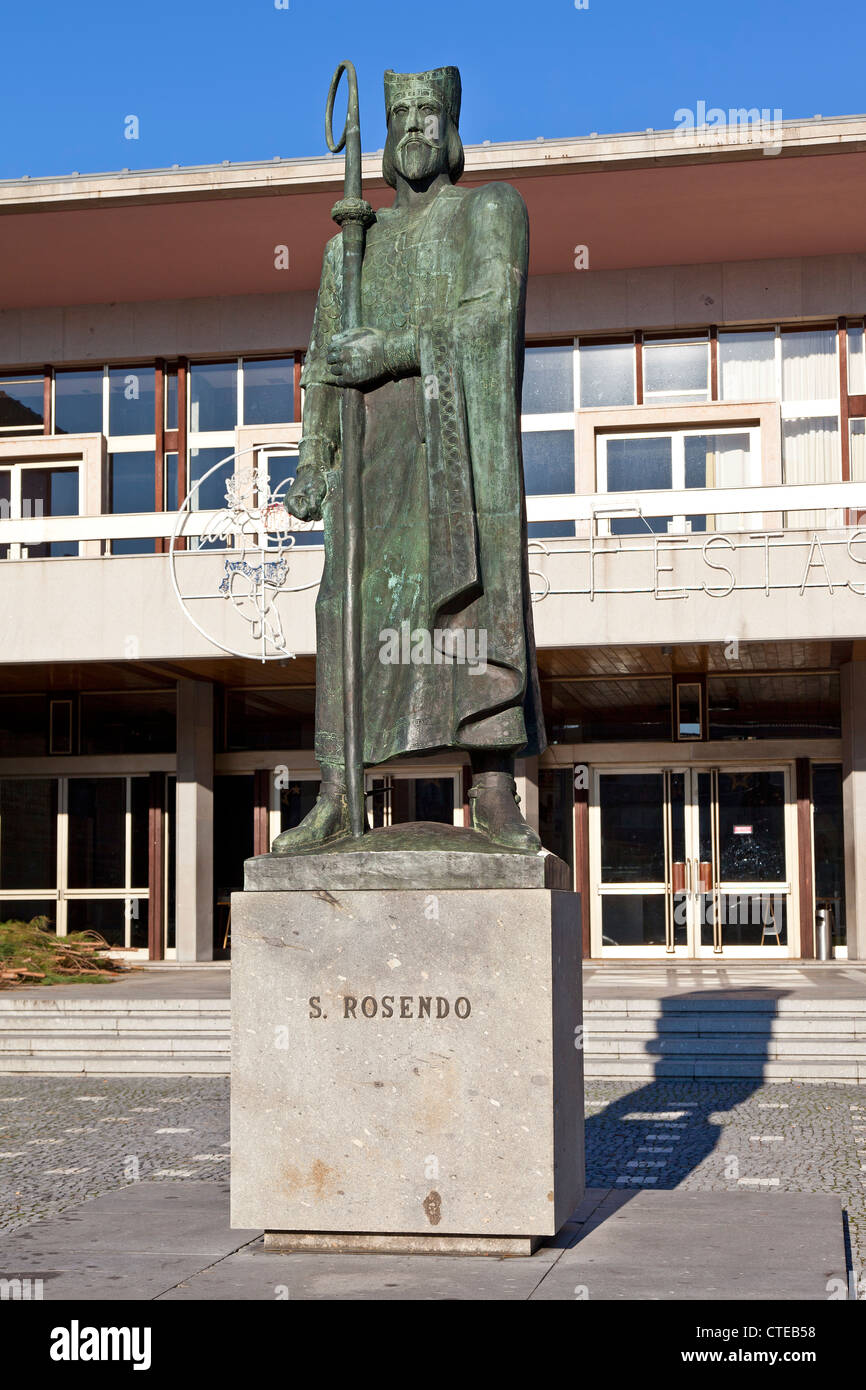 Saindad Rind Statue of Saint Rudesind (Sao Rosendo) in front of the city-hall of ...