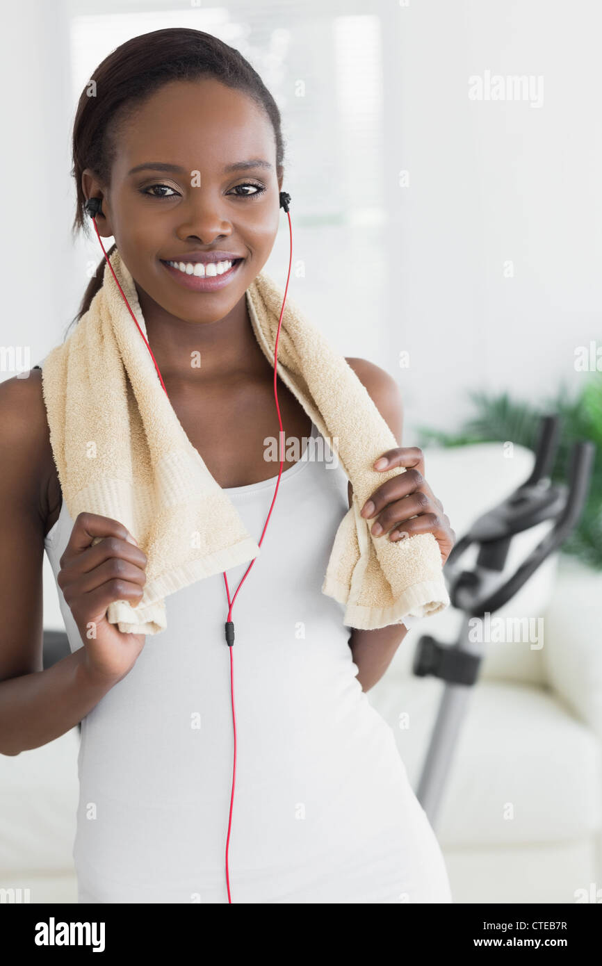 Close up of a black woman wearing a towel Stock Photo