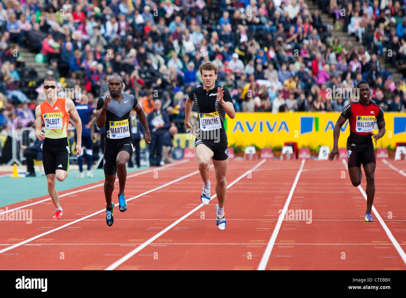 Christophe LEMAITRE, Churandy MARTINA, Christian MALCOLM, Mens 200m, Aviva London Grand Prix, Crystal Palace, London 2012 Stock Photo