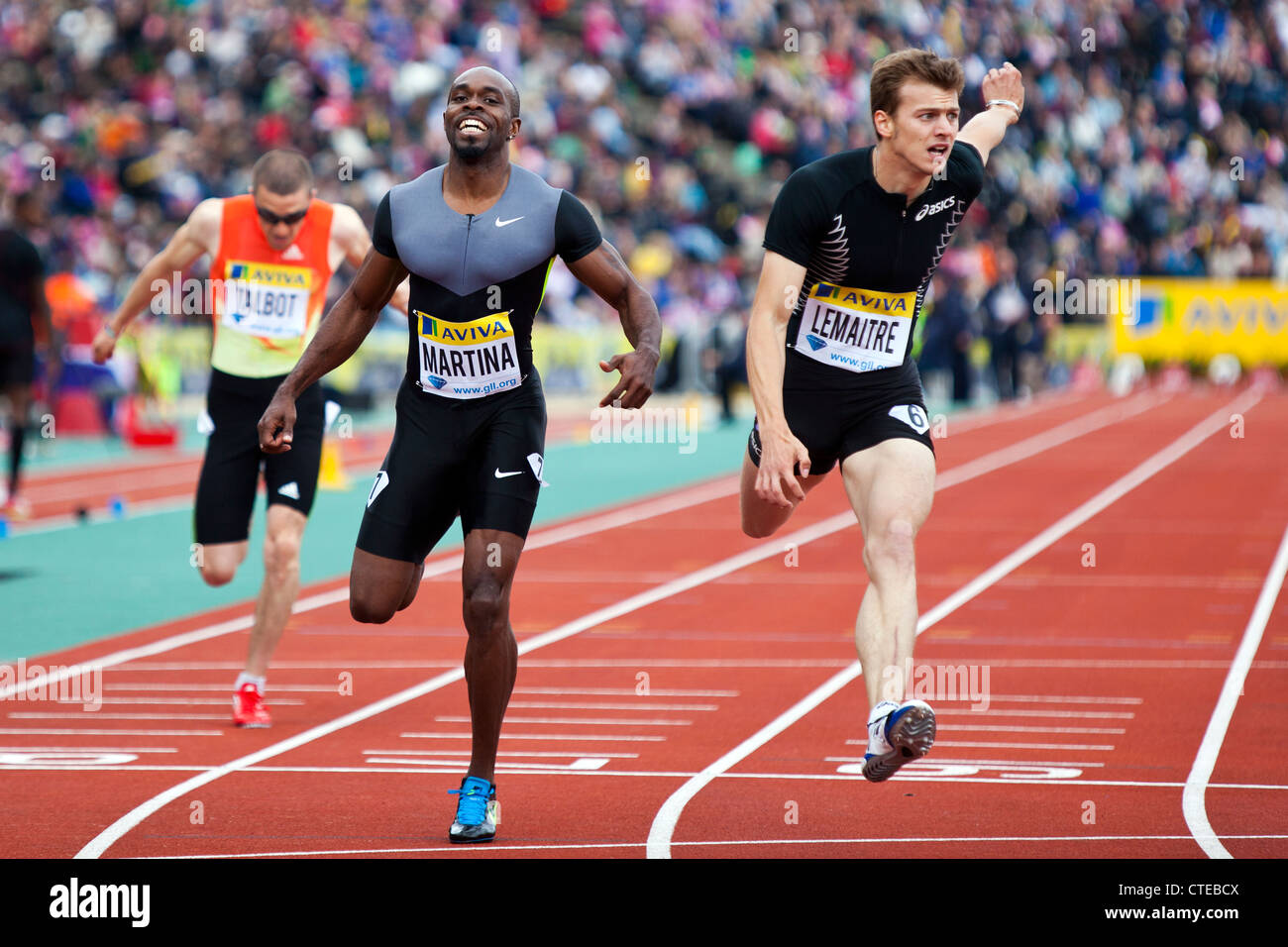 Christophe LEMAITRE, Churandy MARTINA, Daniel TALBOT, Mens 200m, Aviva London Grand Prix, Crystal Palace, London 2012 Stock Photo