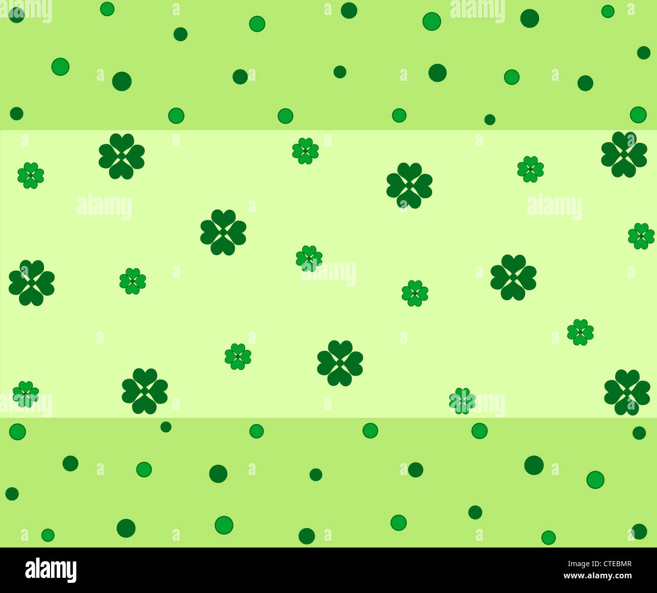 Green good luck clovers and polka dots pattern Stock Photo