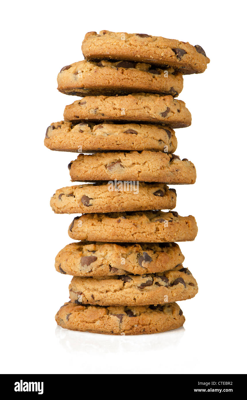 Chocolate chip cookies isolated on white background. Stock Photo