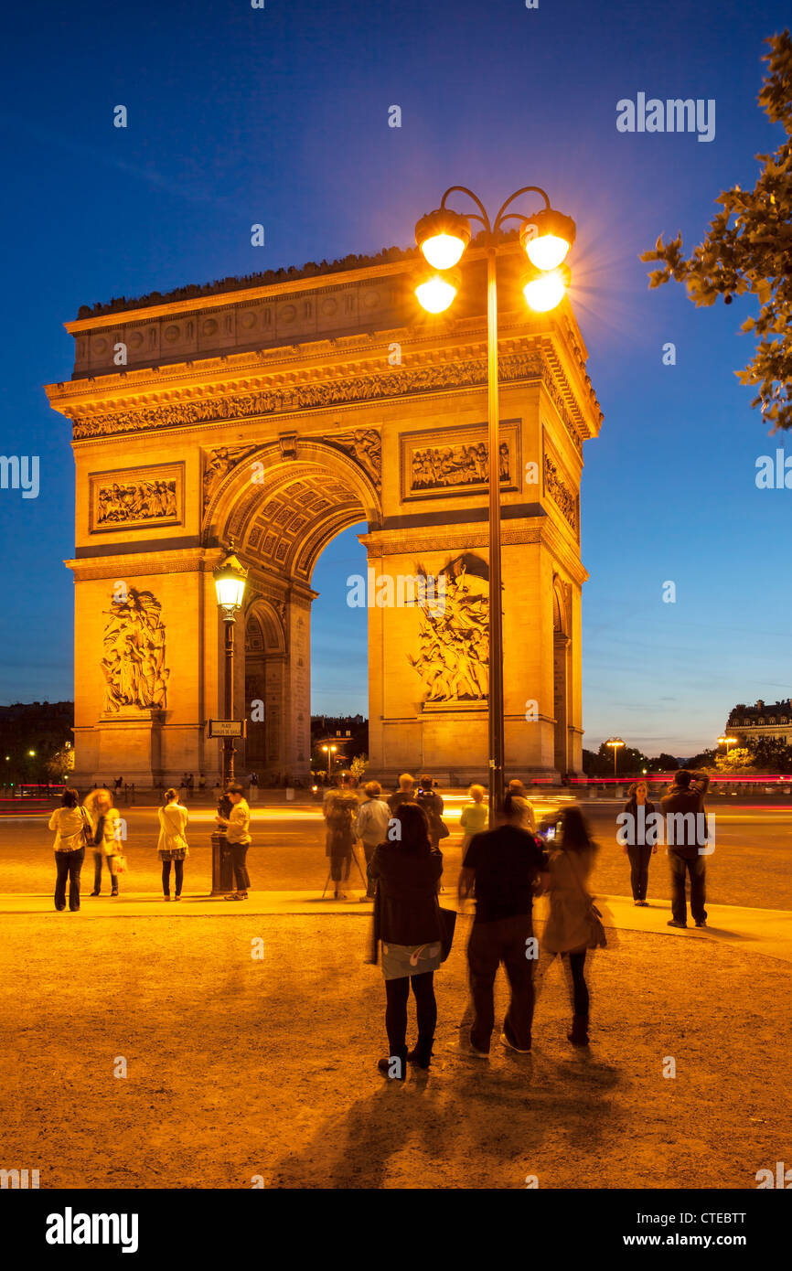 Twilight at Arch de Triomphe, Paris France Stock Photo