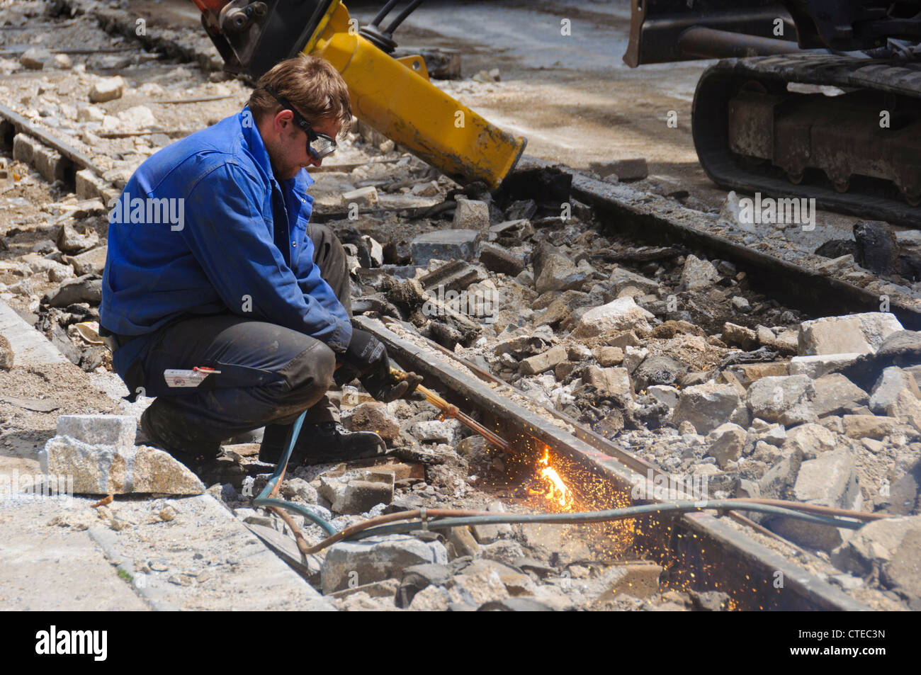 Railway Track Construction Site Worker Blowtorch Welder Bluey Blue