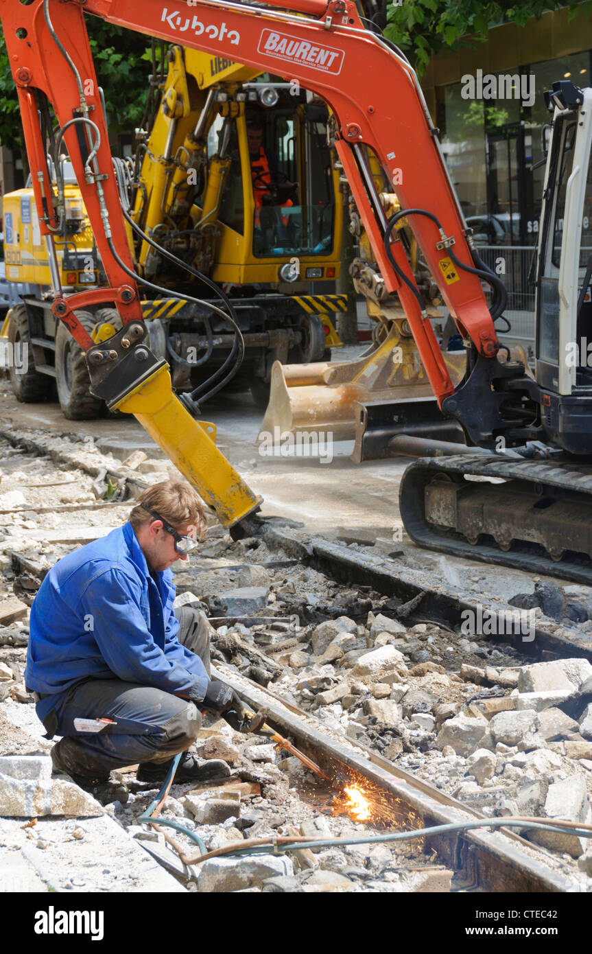 Railway Track Construction Site Worker Blowtorch Welder Bluey Blue