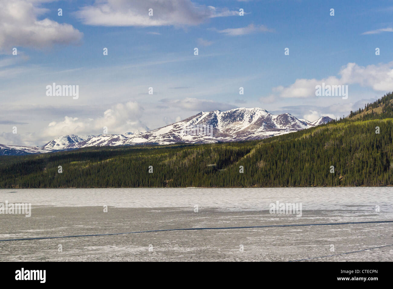 "Fox Lake" still partially frozen, on the Yukon River in Yukon