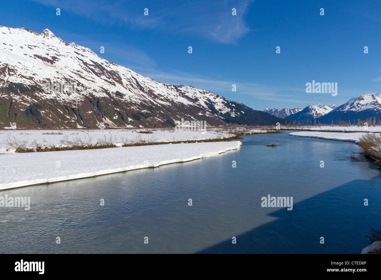 Snow and ice in Kenai Mountains on the Kenai Peninsula in Alaska Stock