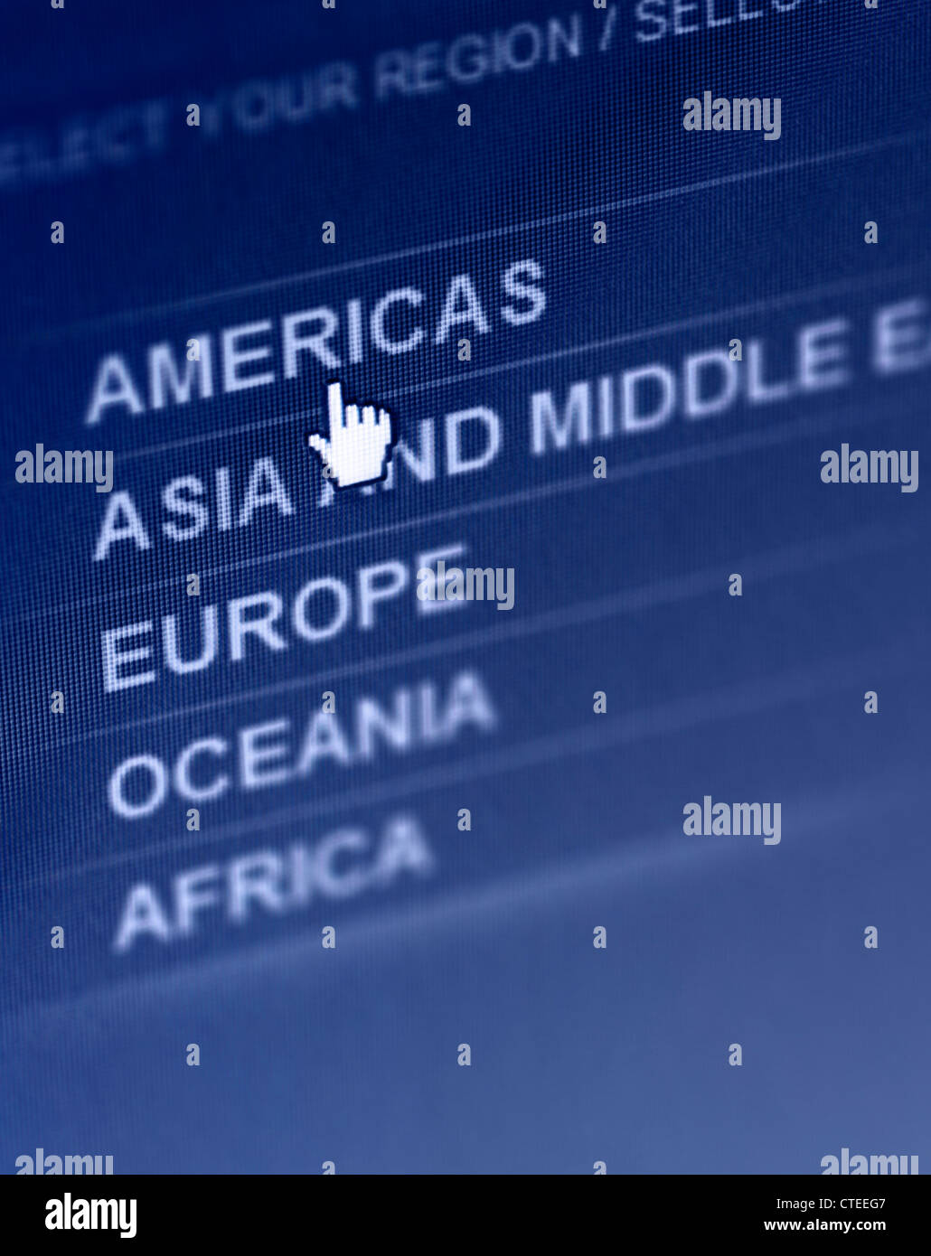 International web site select your region localization menu Stock Photo