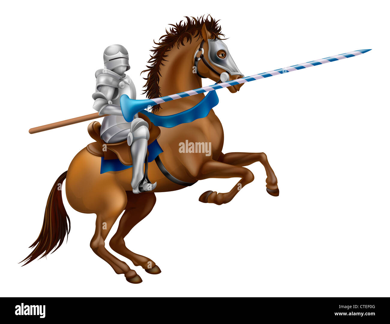 Drawing of a jousting knight in armour on horse back. Stock Photo