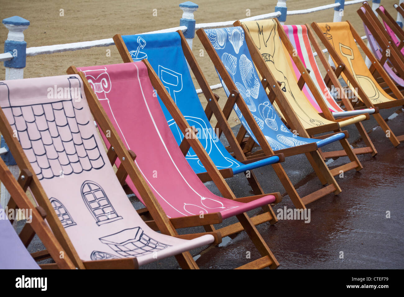 Weymouth Esplanade is decorated with 500 deckchairs, deck chairs, designed by locals at Weymouth