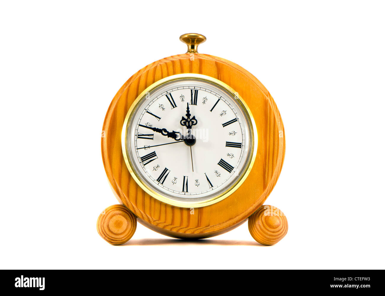 isolated on white background original wooden clock Stock Photo - Alamy