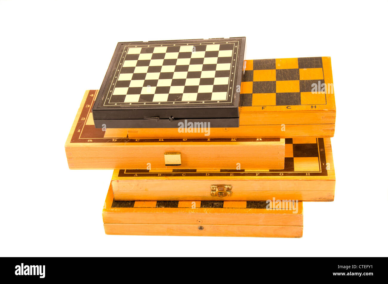 isolated on white vintage various chess boxes Stock Photo - Alamy