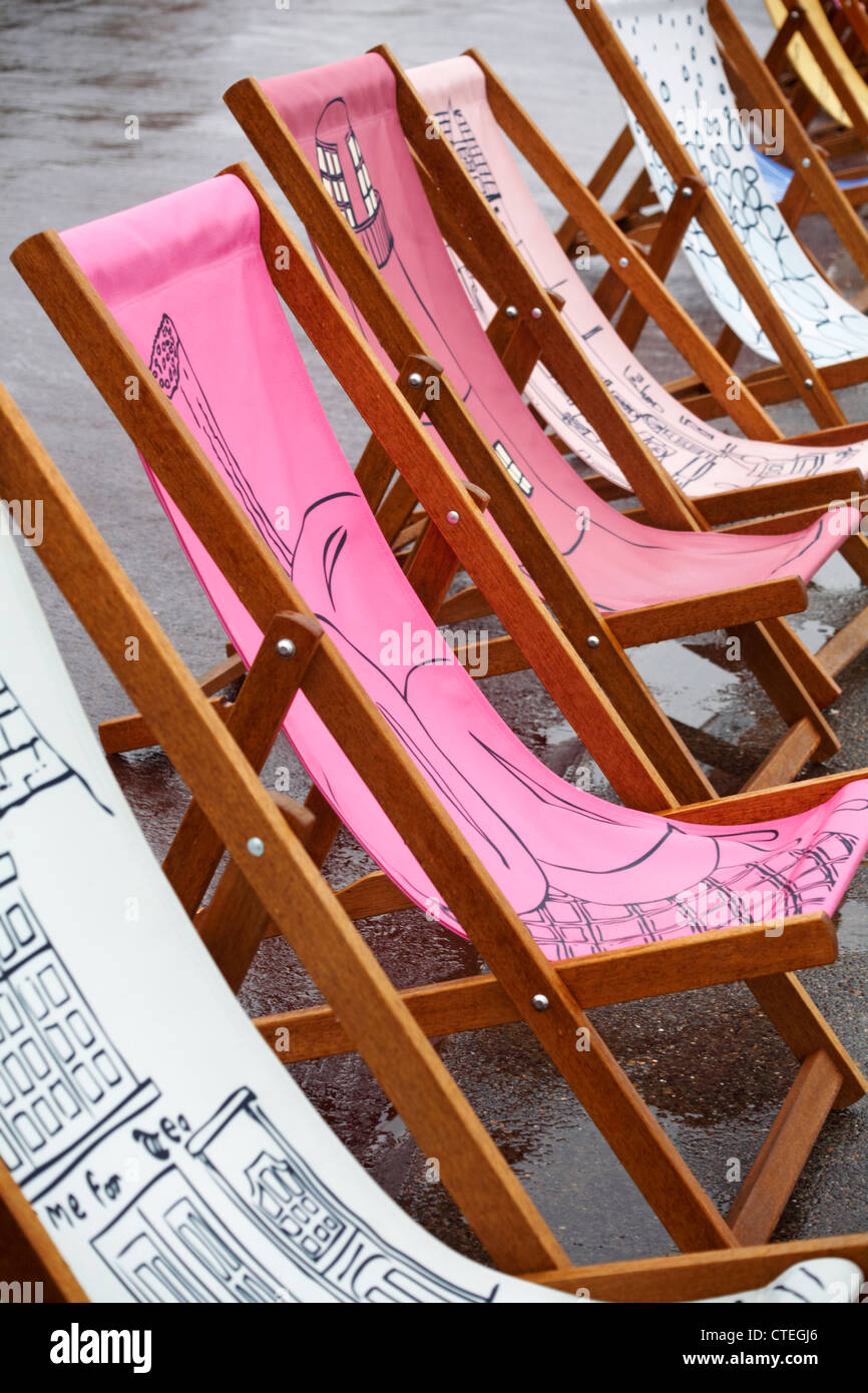 Weymouth Esplanade is decorated with 500 deckchairs, deck chairs