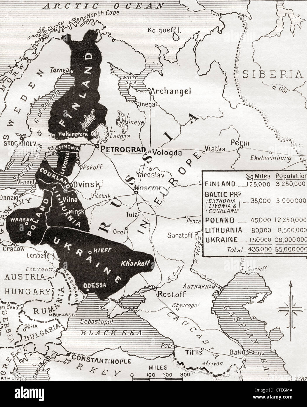 Map of The Brest-Litovsk 'Peace'. Stock Photo