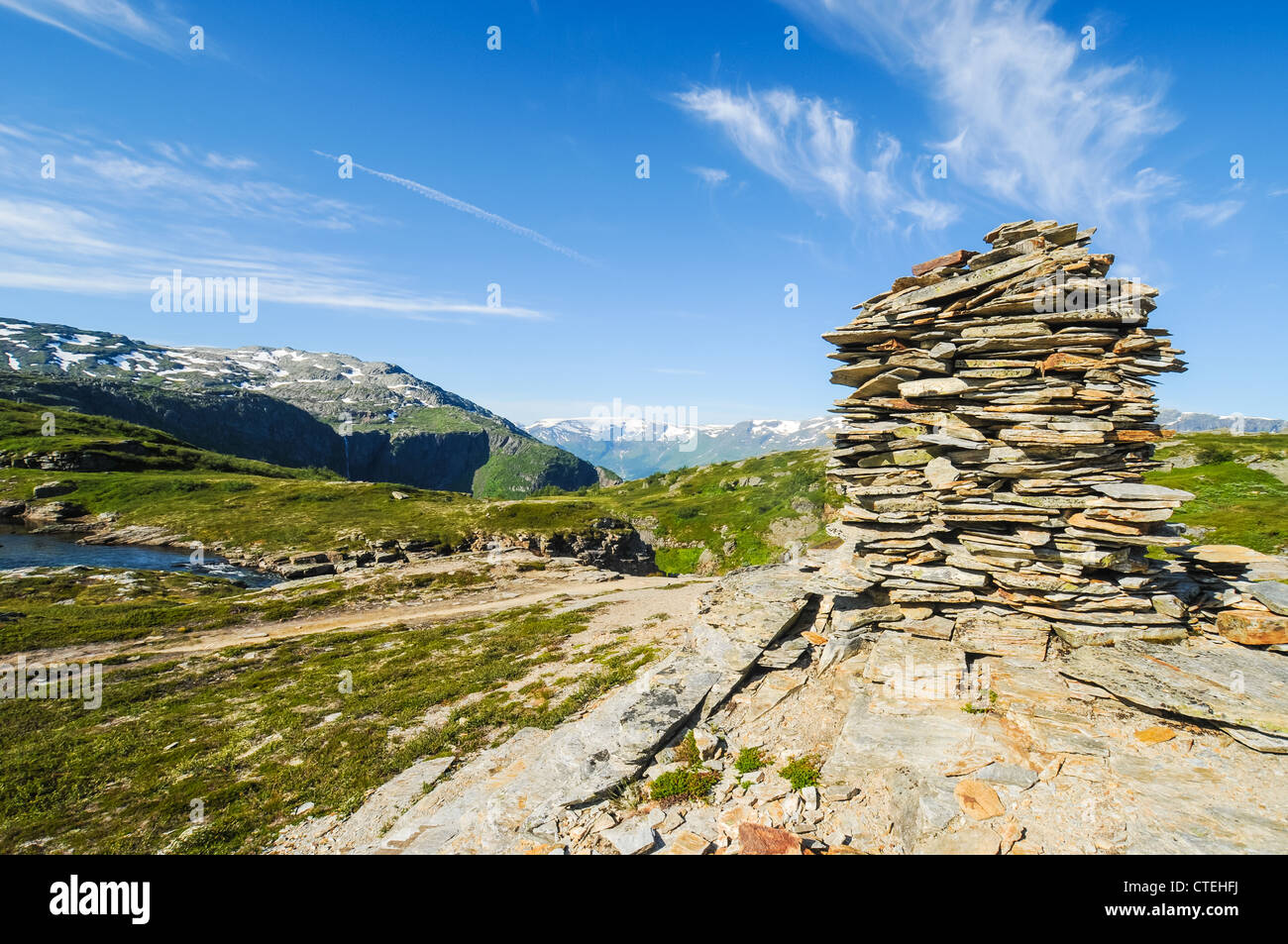 Signs of slate stone on the Hardangervidda, a high plateau in Norway Stock Photo