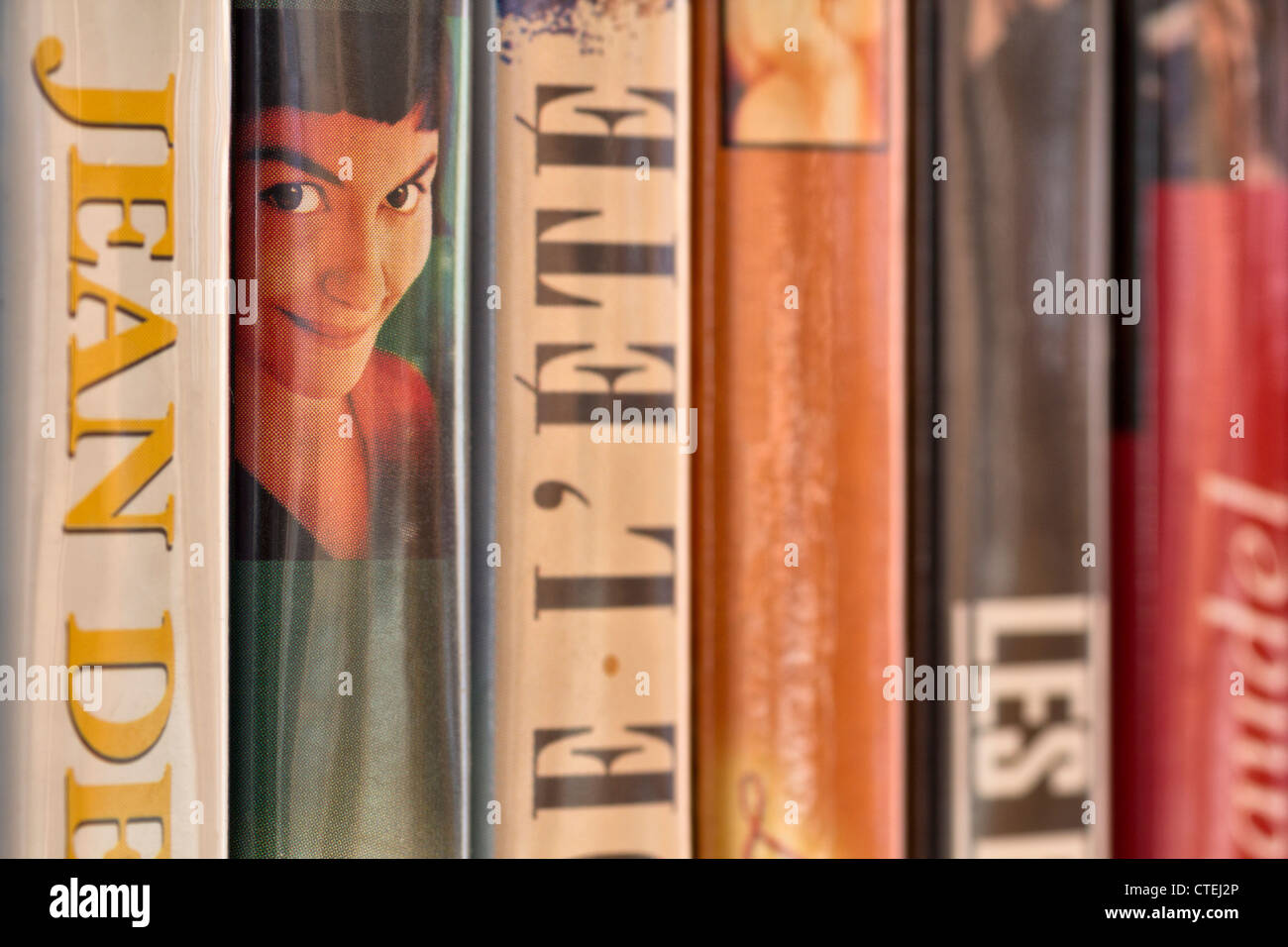 A row of French DVD films Stock Photo