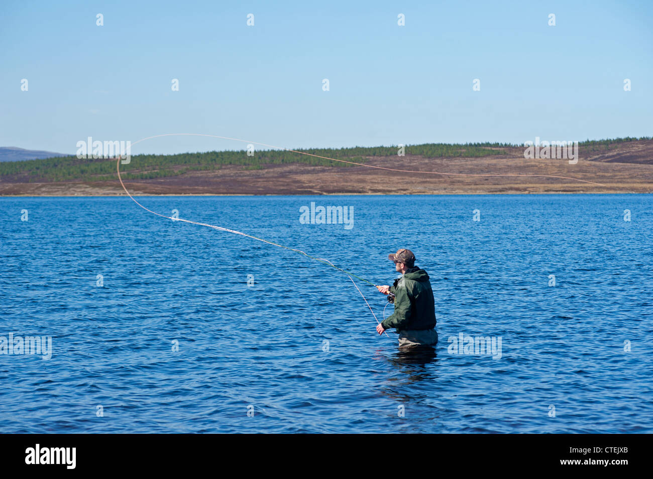 Trout Fly fishing on the open waters of Lochindorb, Moray. Scotland