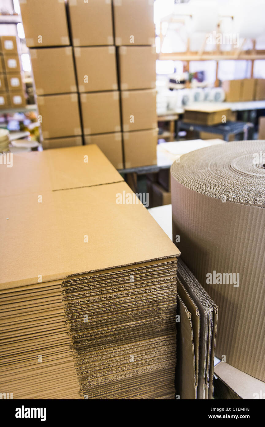 USA, New Jersey, Jersey City, Cardboard for boxes in warehouse Stock