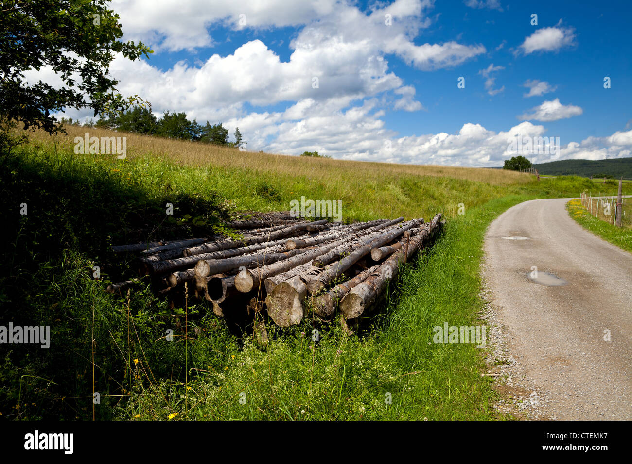 rural road in mountains in Burgsinn, Bavaria Stock Photo
