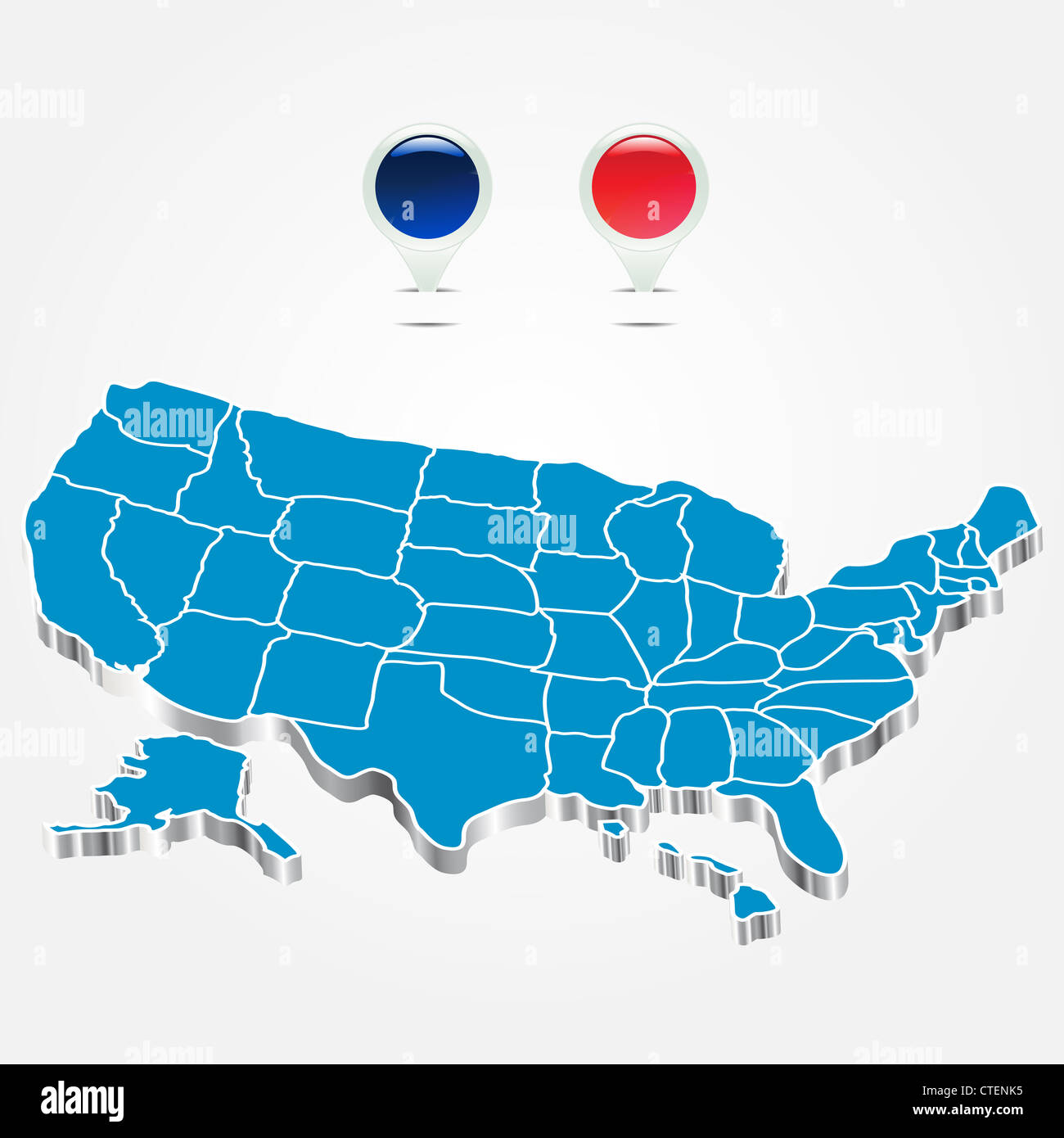 The electoral districts pined on 3d USA map Stock Photo