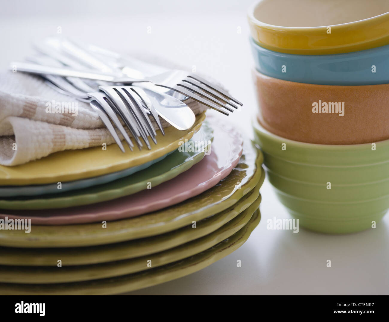 Stack of bowls and plates Stock Photo