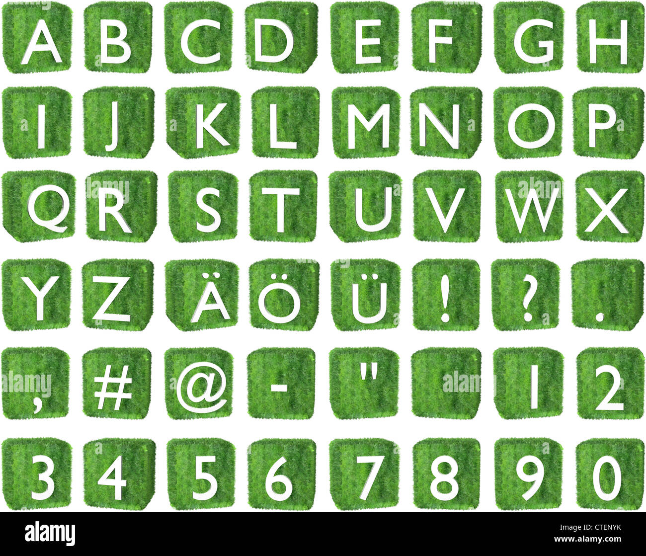 3D render of small letters on grass boxes Stock Photo - Alamy