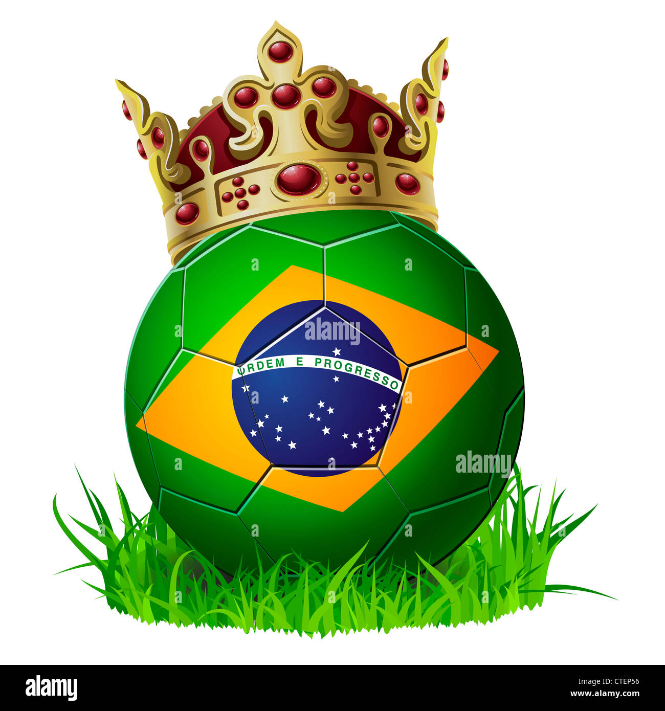 king of soccer football Brazil with cown and grass Stock Photo