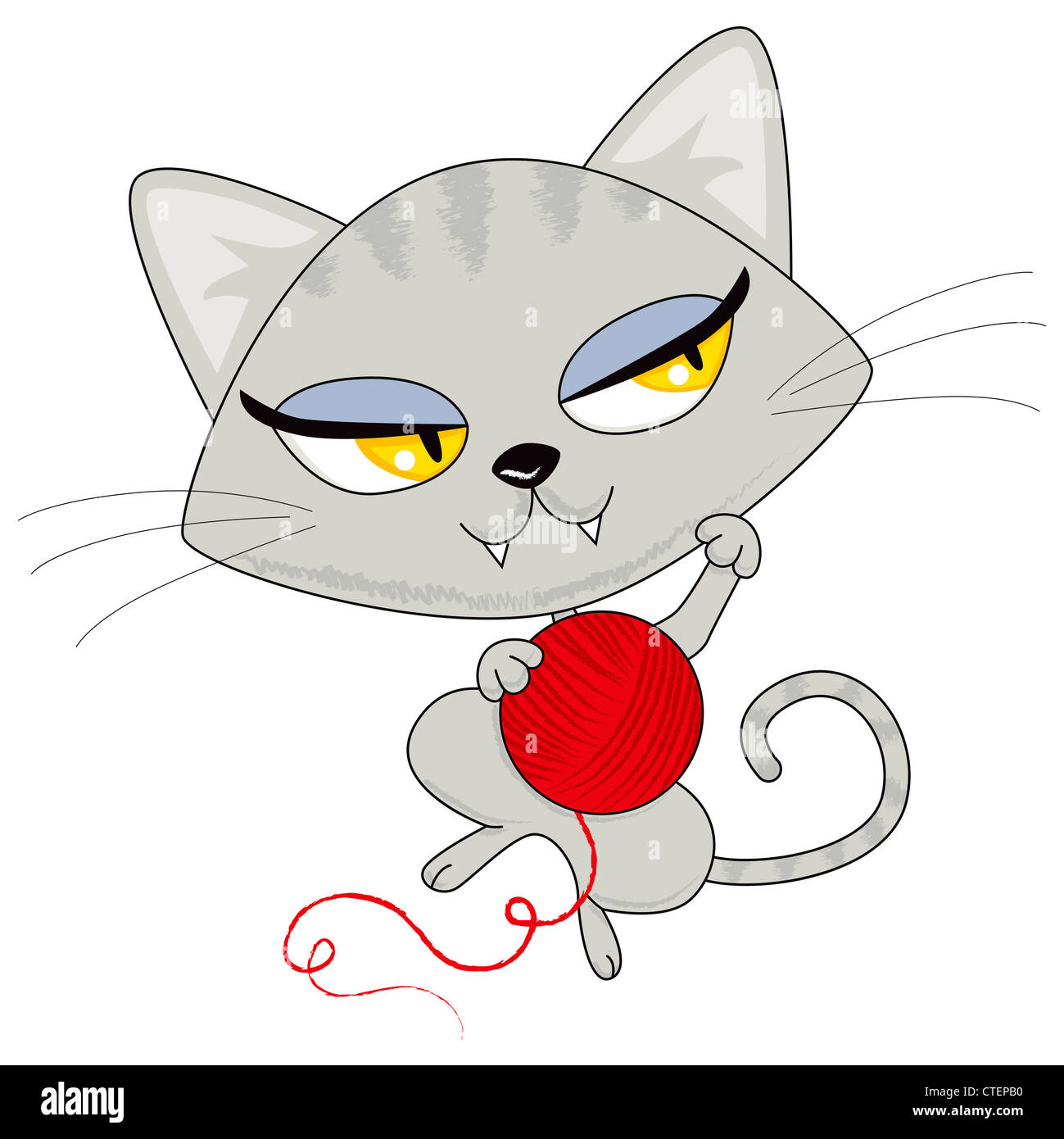 Cute tabby kitten playing with red yarn ball Stock Photo - Alamy