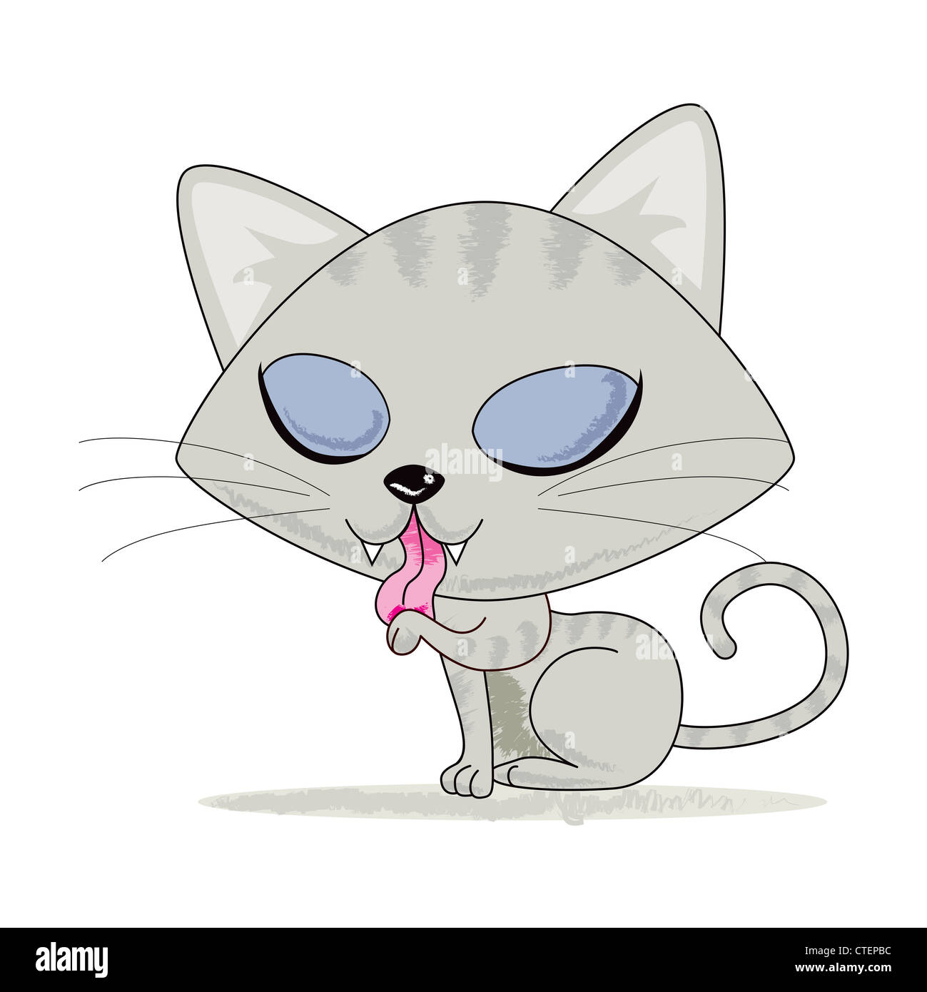 Cute gray female tabby kitten cleaning her paw Stock Photo Alamy