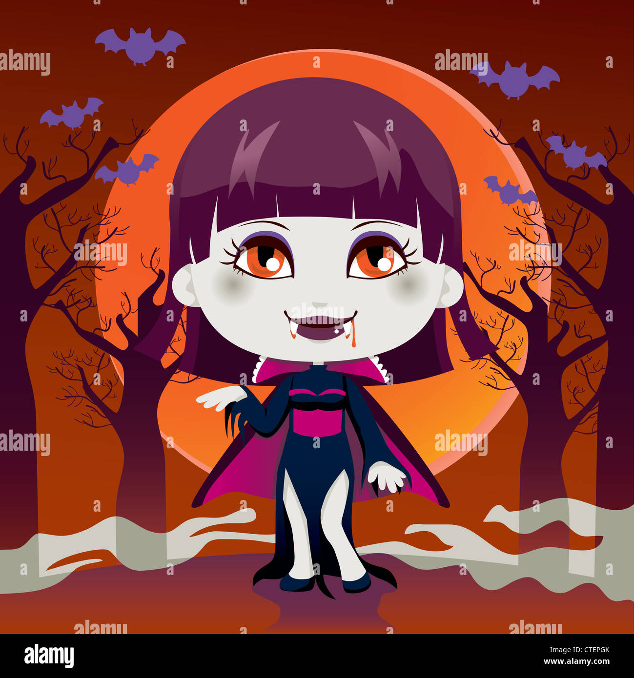 Cute Vector Halloween Characters Vampire Lady Dracula And