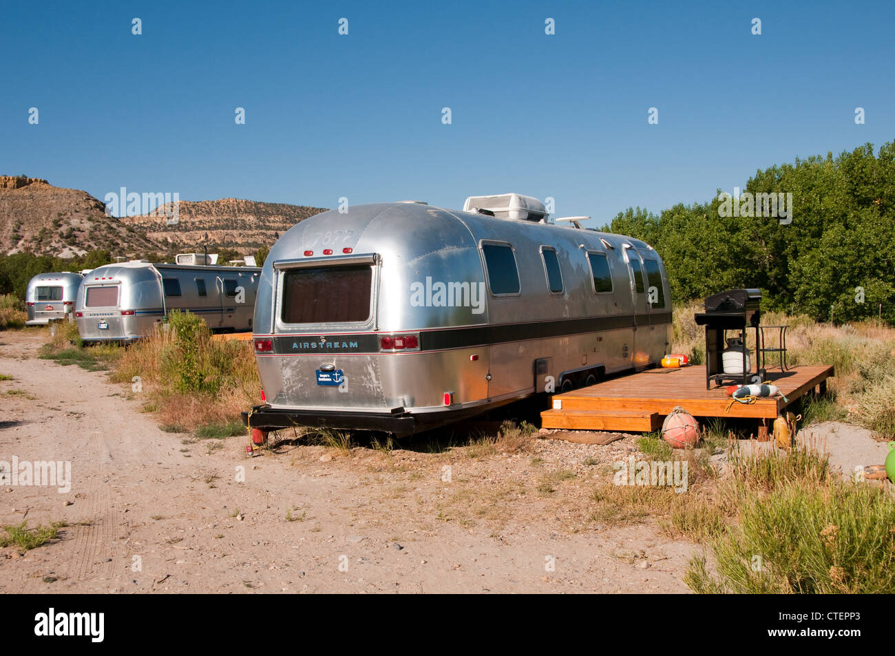 USA, Utah, classic Airstream travel trailers available as lodging at