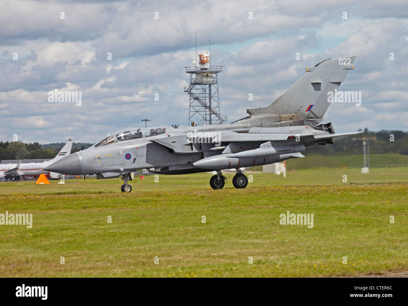 Farnborough International Airshow RAF Tornado GR4 variable-sweep wing combat aircraft landing Stock Photo