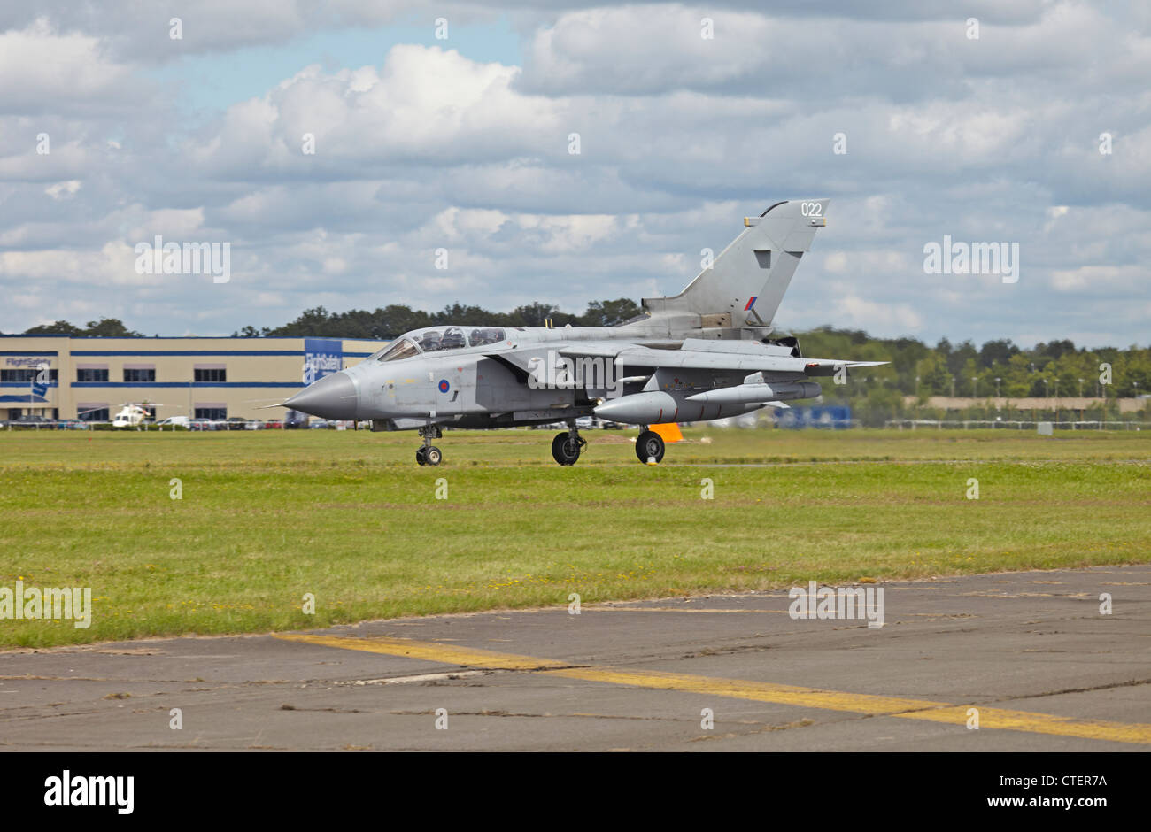 Farnborough International Airshow RAF Tornado GR4 variable-sweep wing combat aircraft landing Stock Photo