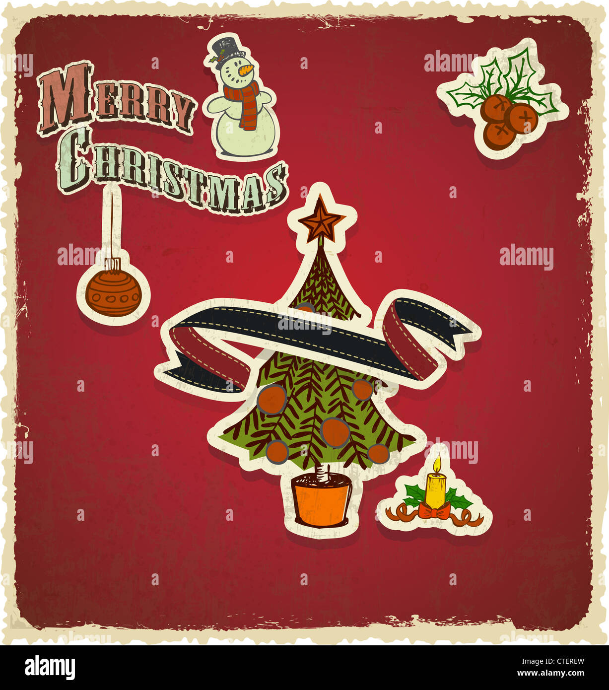 retro vintage christmas tree seasons greetings Stock Photo Alamy