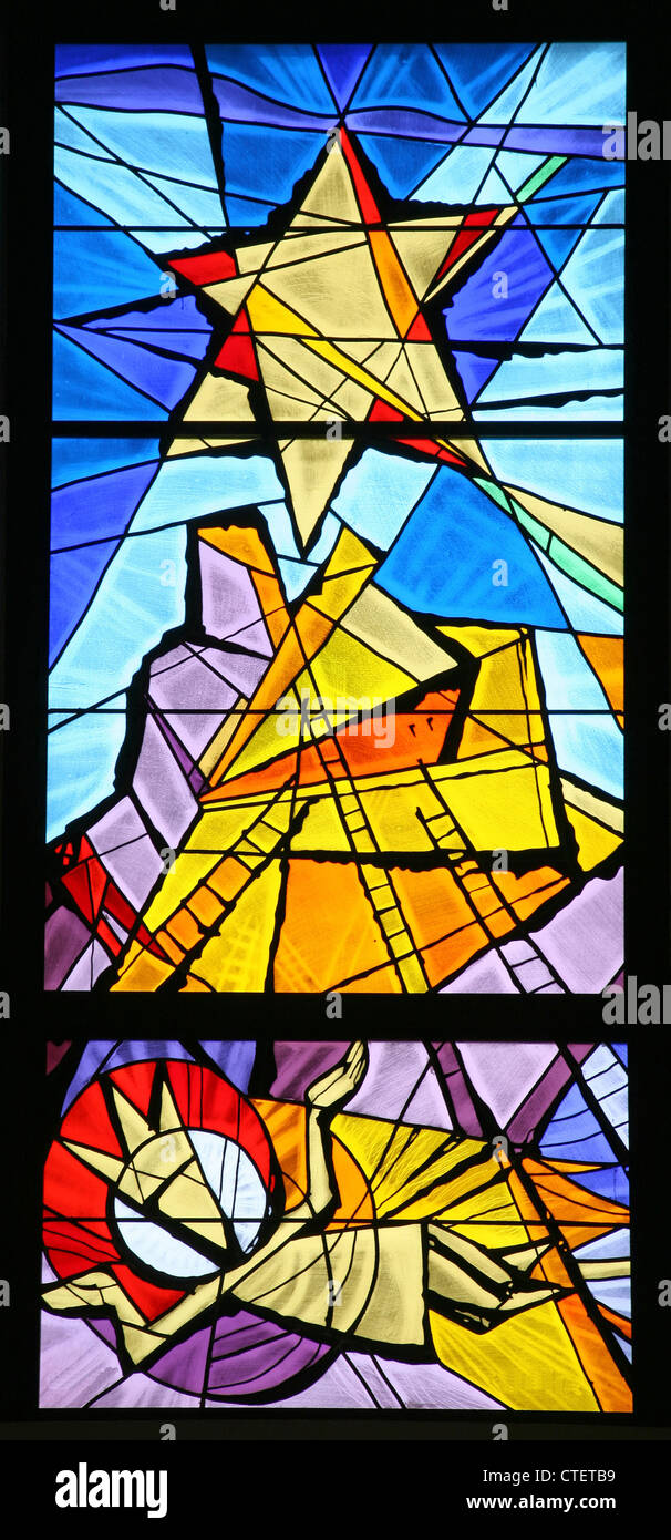 Nativity Scene, stained glass Stock Photo Alamy