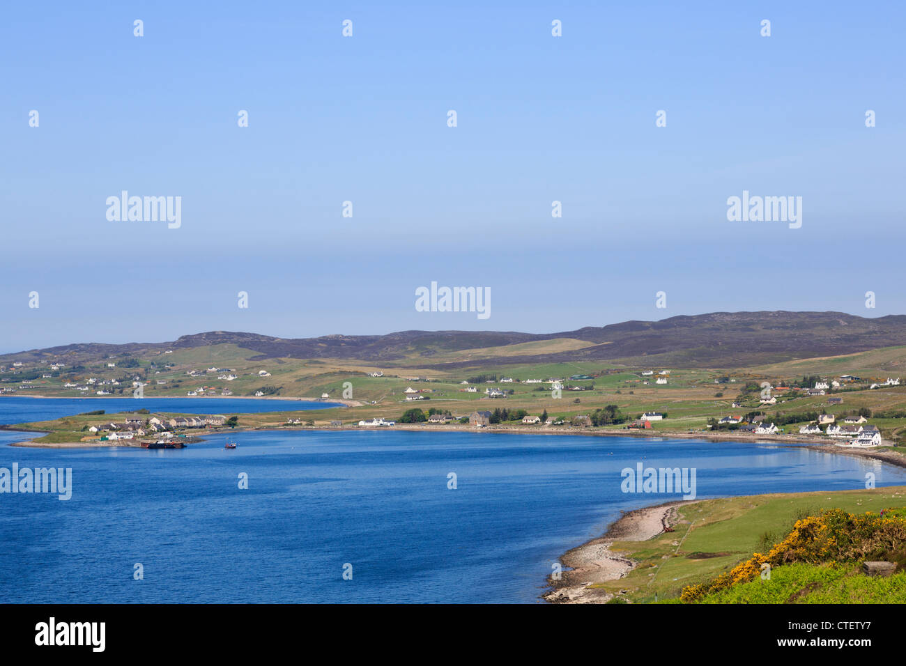 View to Aultbea fishing village across Loch Ewe on Scottish west coast