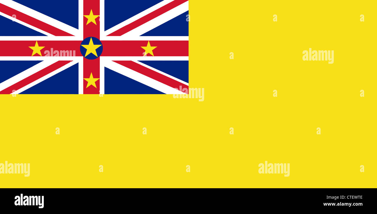 The national flag of Niue is a small island nation in the South Pacific Ocean Stock Photo