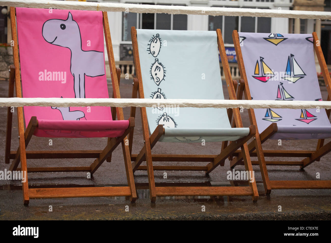 Weymouth Esplanade is decorated with 500 deckchairs, deck chairs