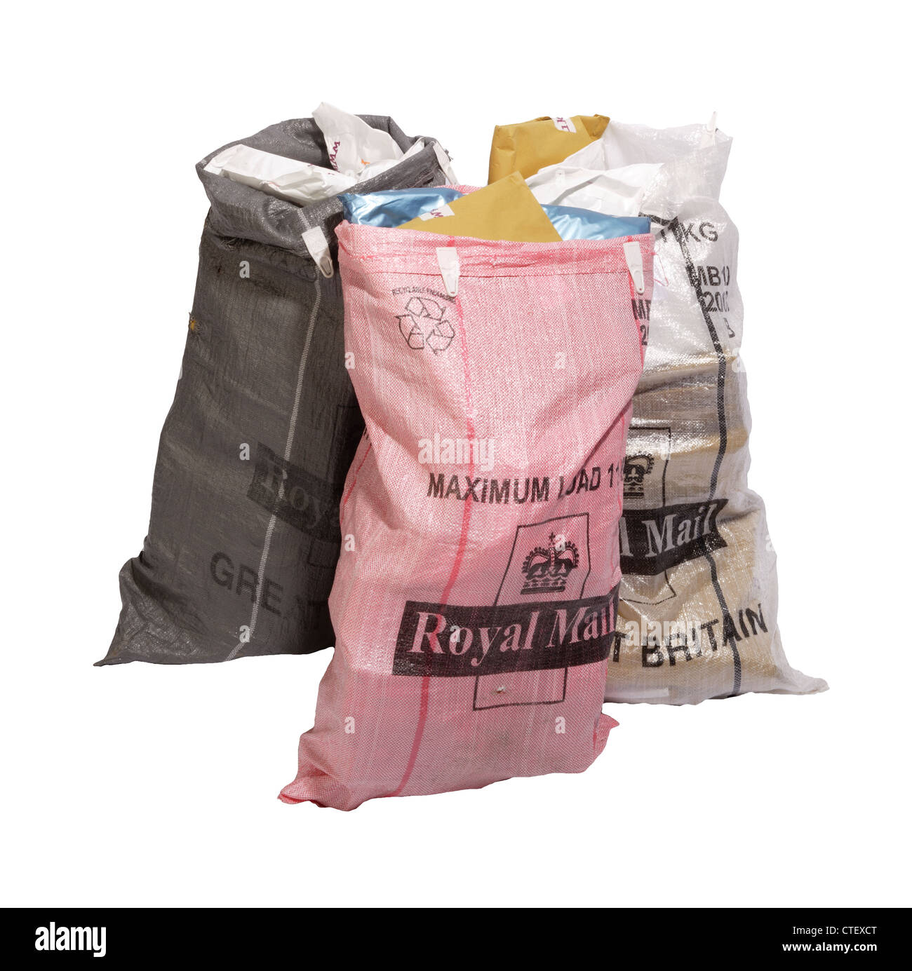 Royal Mail post bags filled with parcels / packets for delivery Stock Photo