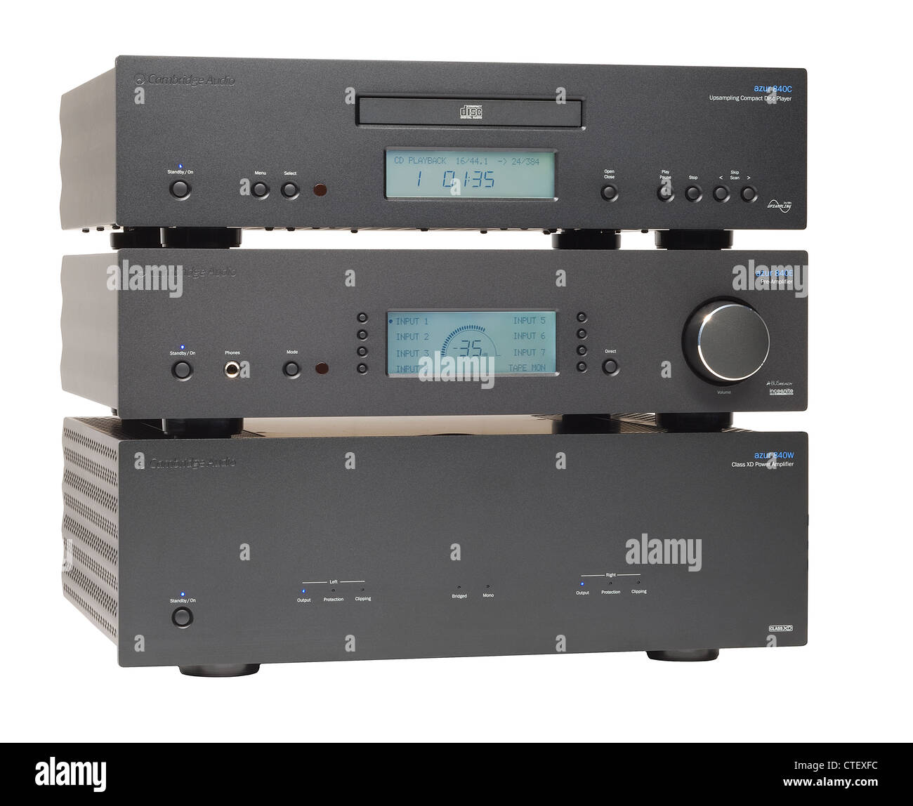 Upsampling CD player with Pre Amp and Power Amplifier Stock Photo