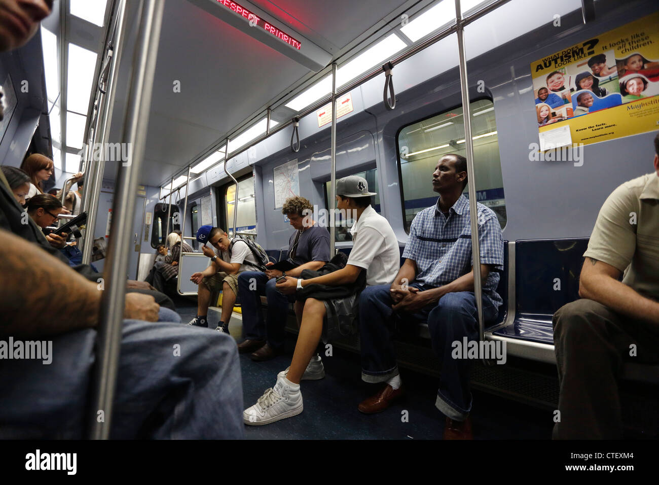 People on the Blue Line subway, Boston, Massachusetts Stock Photo