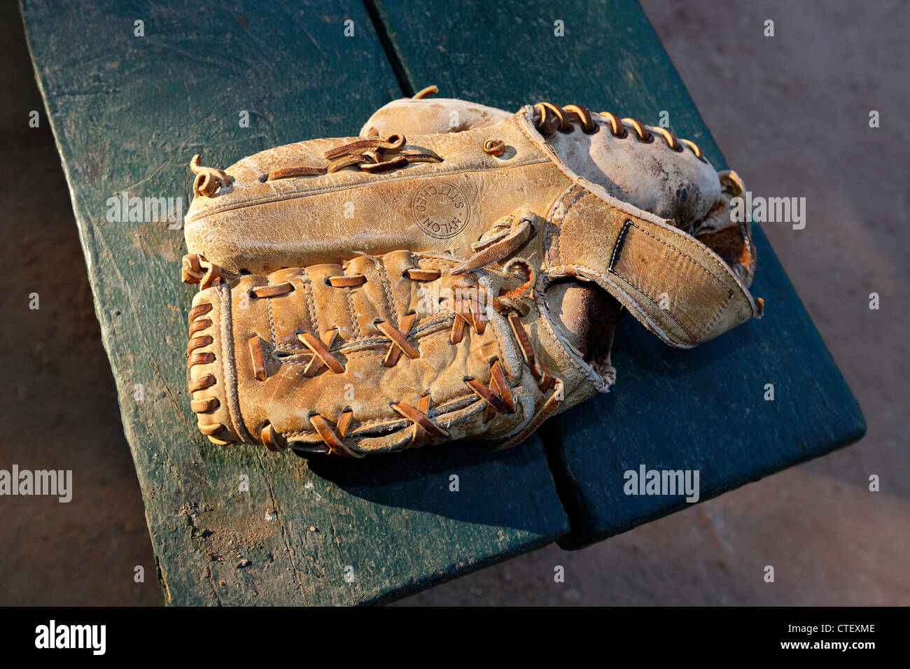 old leather baseball glove Stock Photo Alamy