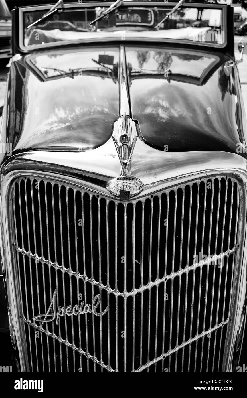 A fragment of the car Ford Model 48 (V8) Special, Black and White Stock Photo