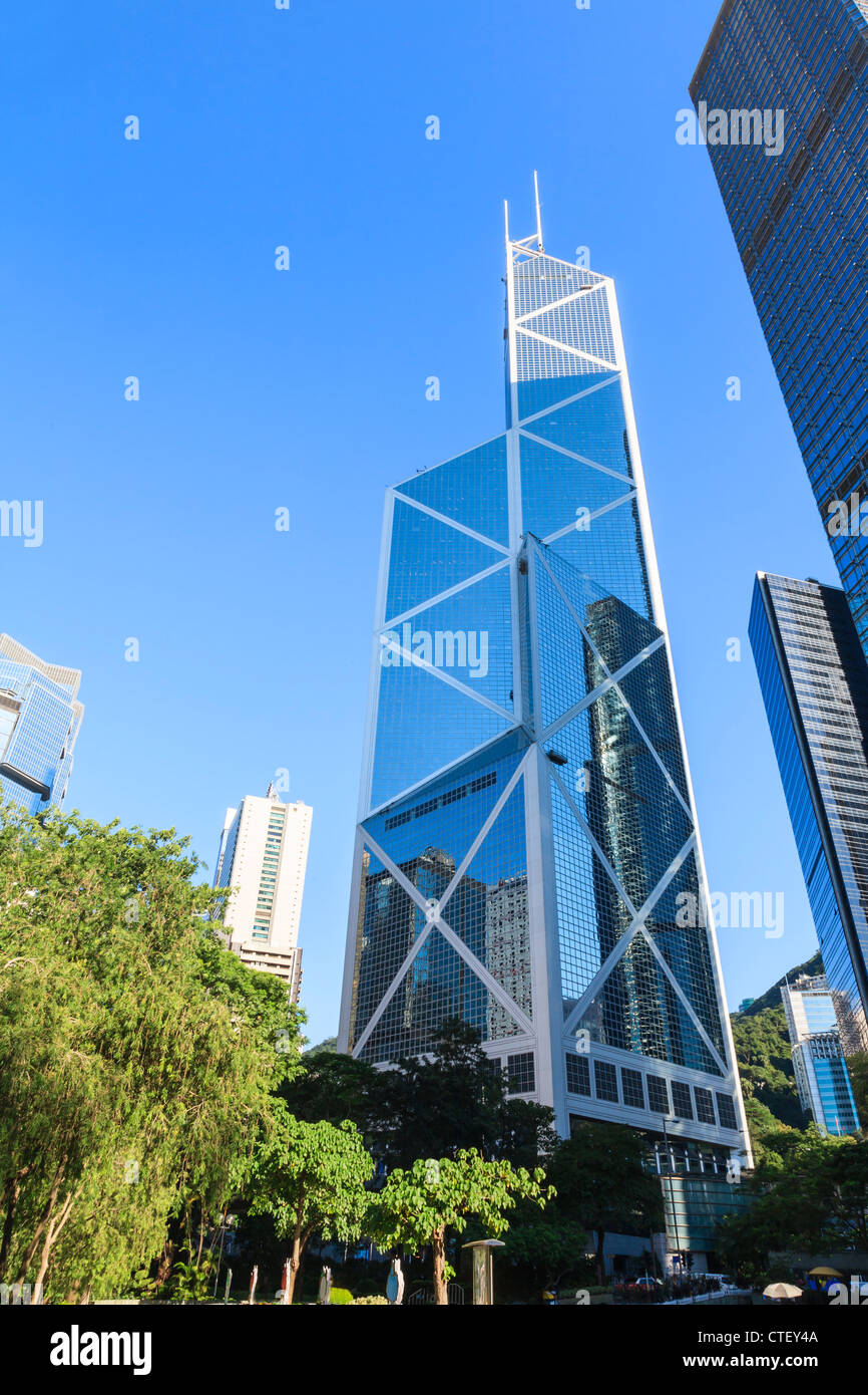 High-rise office buildings in the centre of Hong Kong Island's financial district, including the Bank of China building. Stock Photo