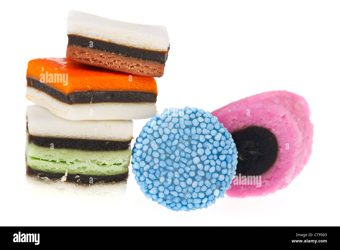 Colorful English licorice candy isolated over white background Stock