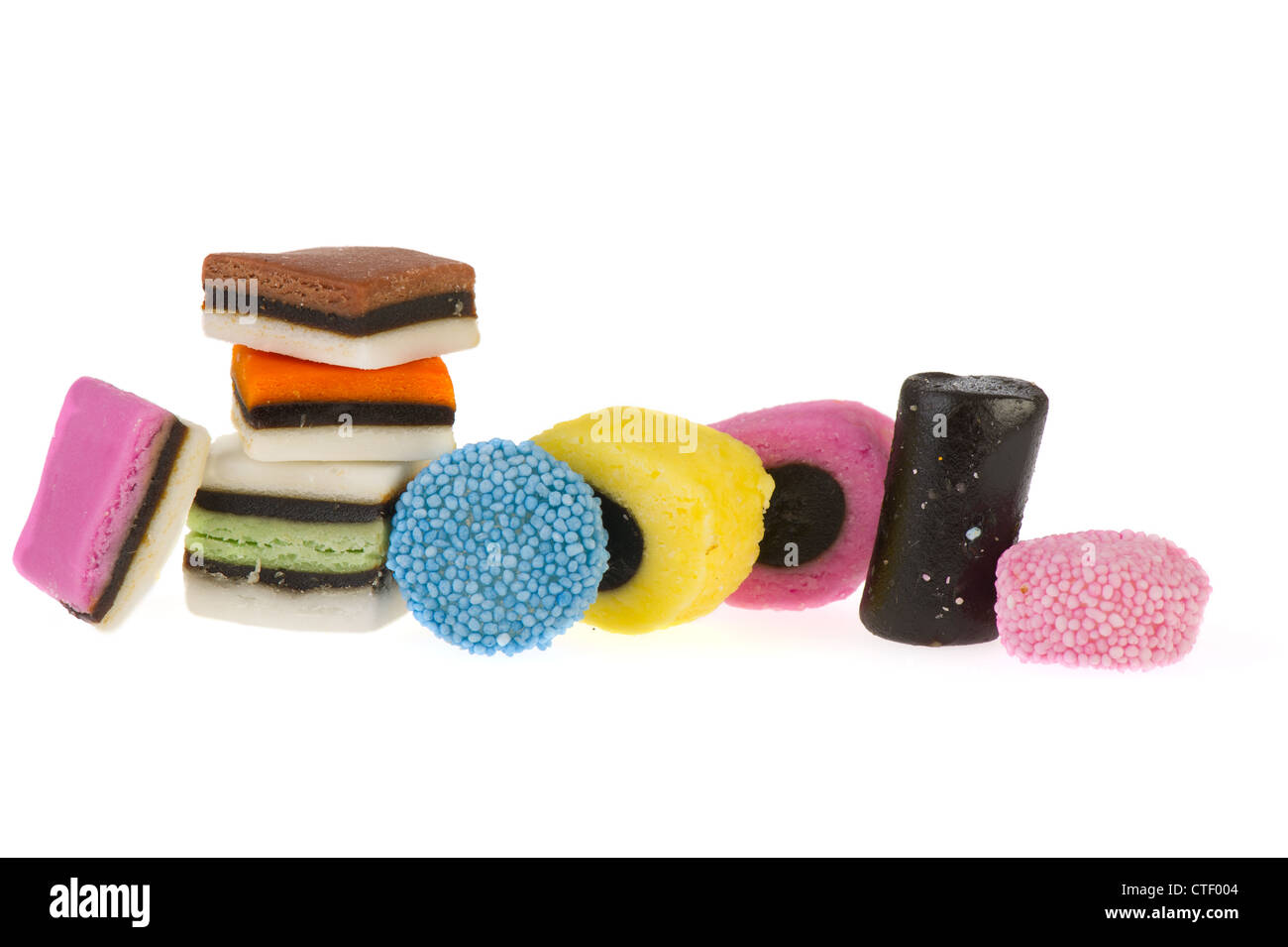 Colorful English licorice candy isolated over white background Stock