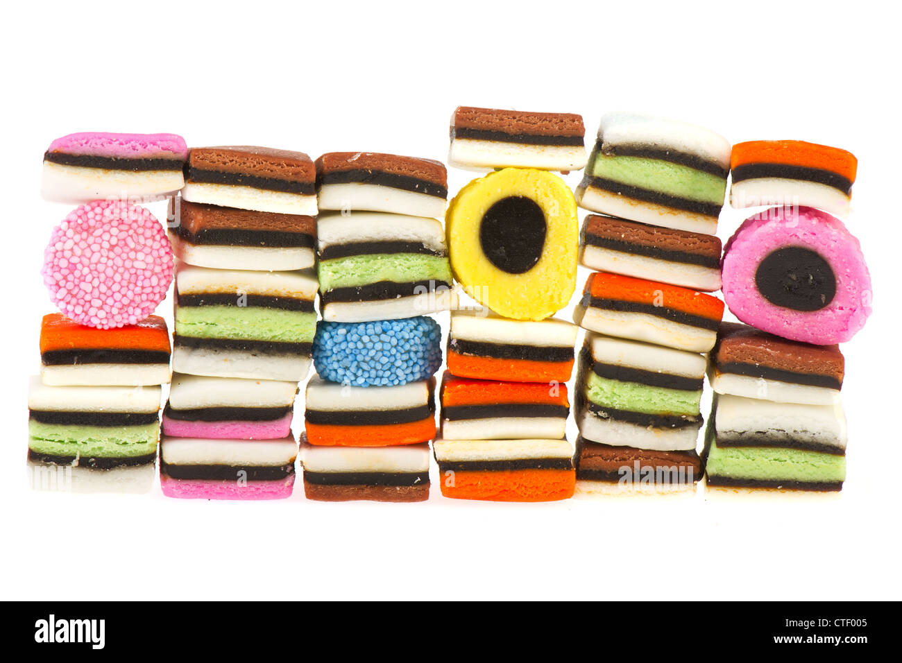 Colorful English licorice candy isolated over white background Stock